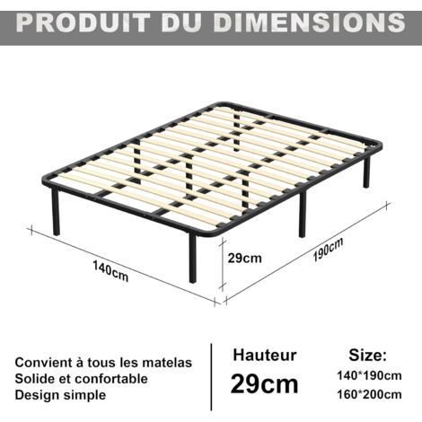 Sommier double Dewinner 140x190 cm, hauteur 29 cm, 13 lattes orthopédiques en peuplier, lit pour adultes et adolescents, sommier à 8 pieds, montage rapide et facile (140x190 cm)