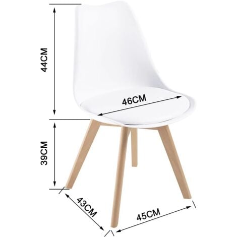 Chaises de Salle à Manger scandinave DEWINNER, Chaise de Bureau rétro, Assise rembourrée en hêtre Massif (Blanc, Lot de 4)