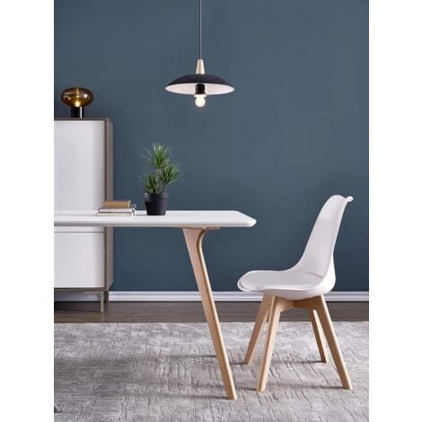 Chaises de Salle à Manger scandinave DEWINNER, Chaise de Bureau rétro, Assise rembourrée en hêtre Massif (Blanc, Lot de 4)