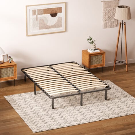 Sommier à Lattes sur pieds DEWINNER - Lit 140x190cm - 7 Pieds Inclus - Noir