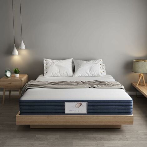 TEENO Ensemble Composè:Matelas a Memoire de Forme Matelas+Sommier à Lattes sur Pieds-4 Pieds Inclus(Ensemble 90x190,22)
