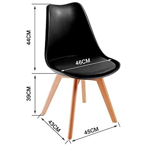 Chaises de Salle à Manger scandinave DEWINNER, Chaise de Bureau rétro, Assise rembourrée en hêtre Massif (Noir, Lot de 6)