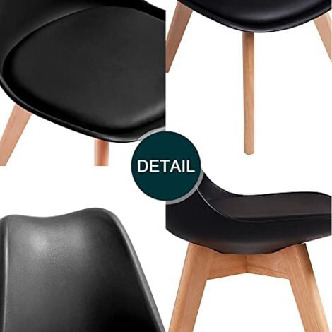 Chaises de Salle à Manger scandinave DEWINNER, Chaise de Bureau rétro, Assise rembourrée en hêtre Massif (Noir, Lot de 6)