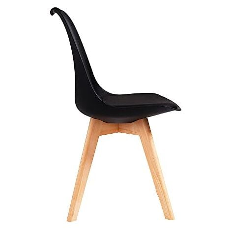 Chaises de Salle à Manger scandinave DEWINNER, Chaise de Bureau rétro, Assise rembourrée en hêtre Massif (Noir, Lot de 6)