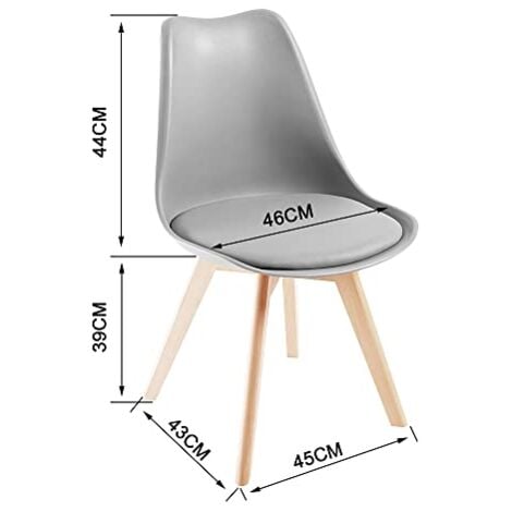 Chaises de Salle à Manger scandinave DEWINNER, Chaise de Bureau rétro, Assise rembourrée en hêtre Massif (Gray, Lot de 6)