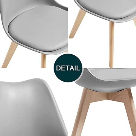 Chaises de Salle à Manger scandinave DEWINNER, Chaise de Bureau rétro, Assise rembourrée en hêtre Massif (Gray, Lot de 6)