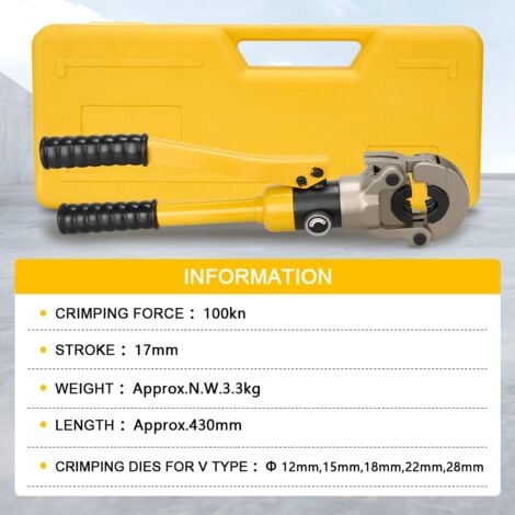 Pince à sertir professionnelle TEENO(100kn), pour tuyaux en cuivre, tuyaux en acier inoxydable, inserts de mâchoire : V12, V15, V18, V22, V28 (Crimpen V12-28)