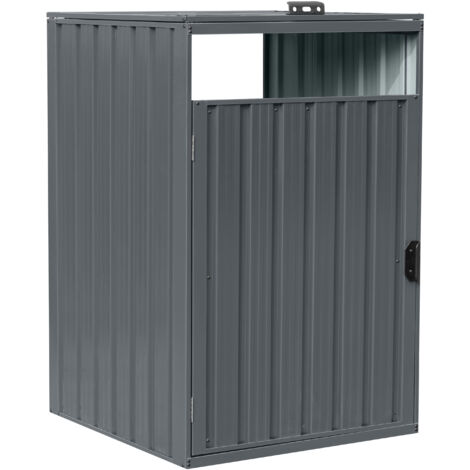Outsunny Abri Poubelle 240L - Cache Poubelle Extérieur Acier Galvanisé Gris Foncé - Porte Verrouillable + Couvercle 180°
