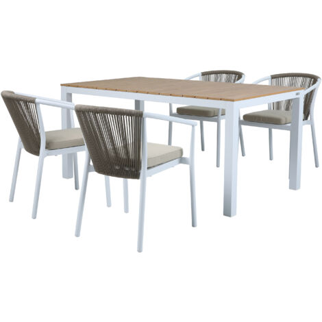 Axi Suvi Table Et Chaises De Jardin, 4 Chaises Blanches Polywood Aspect Teck, Marron/Blanc Salon De Jardin/Table De Jardin En Polywood, Chaises Aluminium/Polywood Table Chaises Exterieur (1/5)