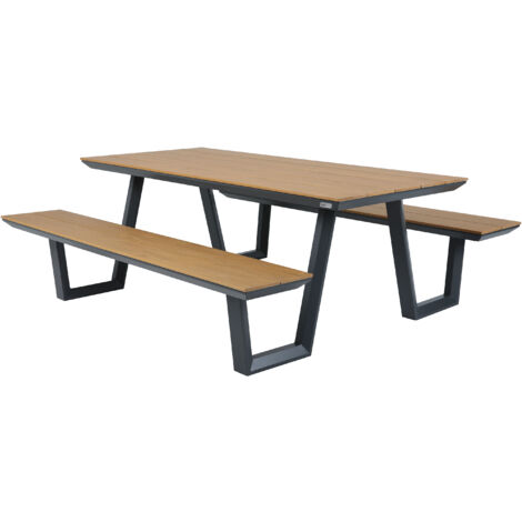 Axi Nori Table De Pique-Nique En Teck & Anthracite Pour 6 Personnes - 200 X 190 Cm Table De Pique-Nique / Picnic Table / Banc De Pique-Nique Pour Adultes En Aluminium & Polywood