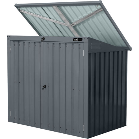 Cache-poubelle Métal Anthracite - Pour 1 Poubelle 60 à 240 L - Avec Lève-couvercle Hydraulique