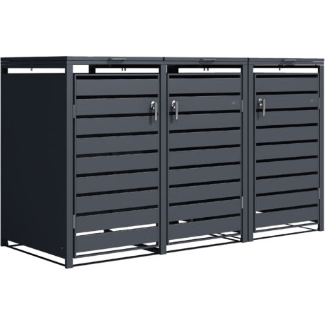 Axi Lucas Cache Poubelle Métallique Anthracite - Abri Poubelle Pour 3 Conteneurs - Max. 240L - Abri Poubelle Extérieur Avec Excellente Ventilation