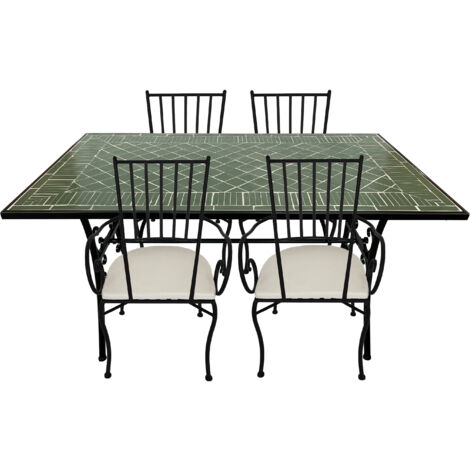 AXI – Ensemble table et chaises de jardin 5 pièces – 4 chaises avec coussins confort – Table en mosaïque céramique – Cadre en métal noir (1/5)