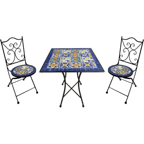 Axi Camilla Table Et Chaise Bistrot, Ensemble Jardin Extérieur, Mosaique Bleu Mediterrannéen - Pour Jardin/Balcon/Terrasse