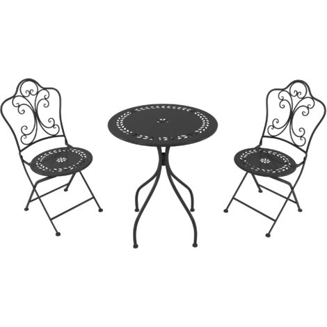 Ensemble table et chaise de jardin 3 pièces – 2 chaises et 1 table en métal anthracite – Hauteur d'assise 45,5 cm – Pour balcon et terrasse – AXI