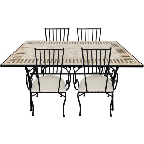 AXI – Ensemble table et chaise bistro 5 pièces – 4 chaises avec coussins confort – Table mosaïque céramique – Cadre métal noir (1/5)
