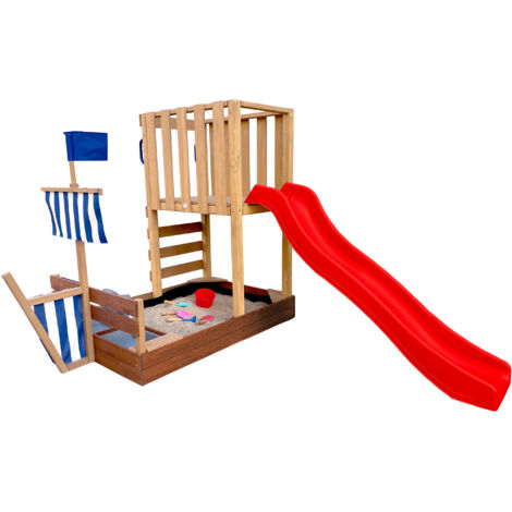Axi Vicky Aire De Jeux En Bois Avec Toboggan Rouge / Aire De Jeux Extérieur, Bac À Sable, Cuisine De Jeu Et Tableau Noir Jeux En Bois Extérieur (1/5)