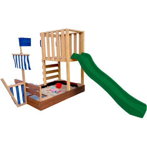 Axi Vicky Aire De Jeux En Bois Avec Toboggan Vert / Aire De Jeux Extérieur, Bac À Sable, Cuisine De Jeu Et Tableau Noir Jeux En Bois Extérieur (1/5)