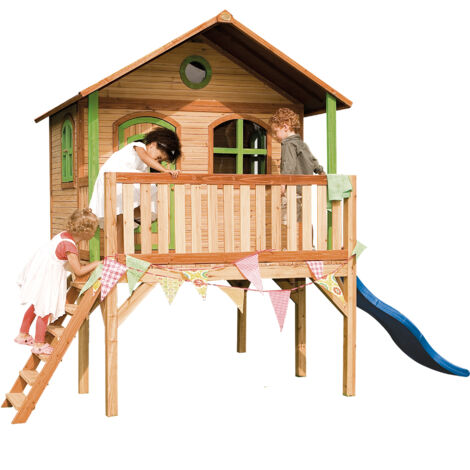 Axi Sophie Maison Enfant Avec Toboggan Bleu  Aire De Jeux Pour L'Extérieur En Marron & Vert  Maisonnette / Cabane De Jeu En Bois Fsc