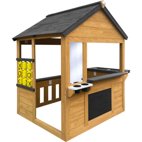 AXI Lynn Maisonnette en bois, marron/anthracite  Maisonnette de jardin pour l'extérieur, bois de pruche FSC 100 %  Maison de jeux avec cuisine pour enfants