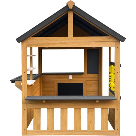 AXI Lynn Maisonnette en bois, marron/anthracite  Maisonnette de jardin pour l'extérieur, bois de pruche FSC 100 %  Maison de jeux avec cuisine pour enfants