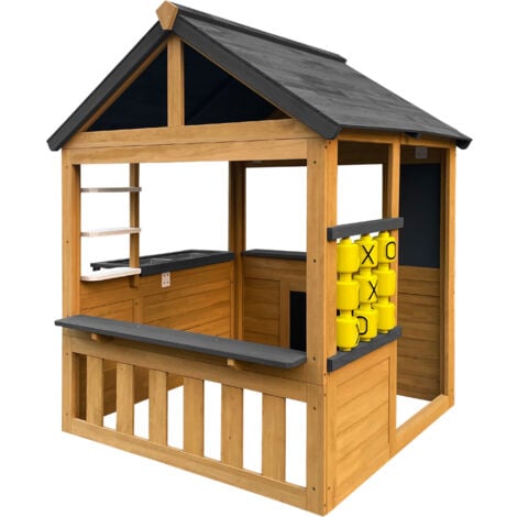 AXI Lynn Maisonnette en bois, marron/anthracite  Maisonnette de jardin pour l'extérieur, bois de pruche FSC 100 %  Maison de jeux avec cuisine pour enfants