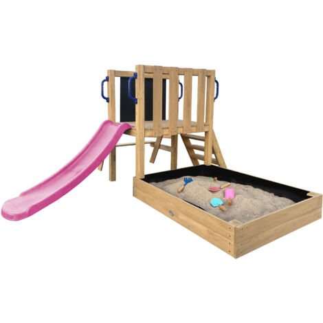 Axi Leah Aire De Jeux Mini En Bois Avec Toboggan Violet / Extérieur, Bac À Sable, Cuisine De Jeu Et Tableau Noir