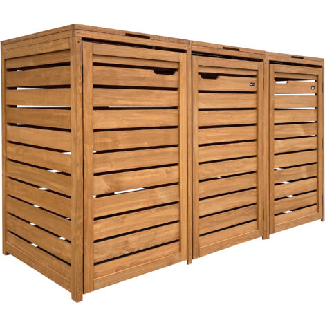 Axi Lex Cache Poubelle En Bois Marron - Abri Poubelle Pour 3 Conteneurs - Max. 240L - Abri Poubelle Extérieur Avec Excellente Ventilation