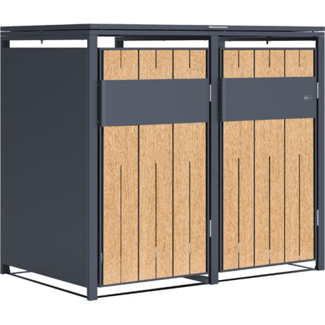 Axi Luke Cache Poubelle En Métal, Anthracite/Effet Bois - Abri Poubelle Pour 2 Conteneurs - Max. 240L - Abri Poubelle Extérieur Avec Excellente Ventilation