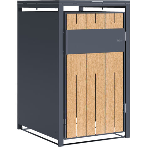 Axi Luke Cache Poubelle En Métal, Anthracite/Effet Bois - Abri Poubelle Pour 1 Conteneur - Max. 240L - Abri Poubelle Extérieur Avec Excellente Ventilation