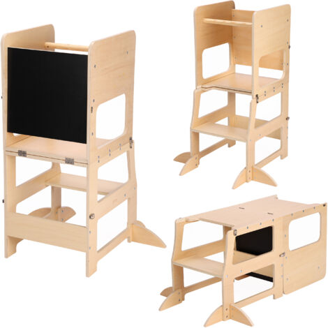 Sunny Mae Tour D'Orientation 2 En 1 Couleurs Naturelles Tour D'Apprentissage Pour Enfants Avec Tableau Noir, Table Avec Banc 49 X 40 X 92 Cm (1/5)