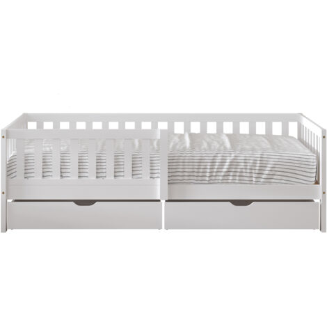 Sunny Isa Lit 1 Place Avec 2 Tiroirs De Rangement, Blanc, En Bois Sans Matelas - Lit Enfant Avec Barrière De Sécurité - 206 X 98 Cm Pour Matelas : 90 X 200 Cm. (1/5)