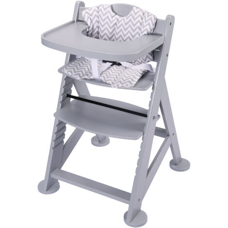 Sunny Fynn Chaise haute en bois, grise Chaise haute bébé, chaise haute pour enfant avec tablette amovible, set de coussins et ceinture de sécurité à partir de 9 mois environ - 55,5 x 55 x 80 cm (1/5)