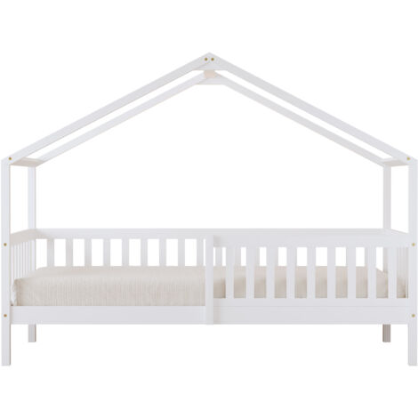 Sunny Kae Lit Cabane Avec Barrière De Sécurité, En Bois, Blanc Au Sol, Montessori - Sans Matelas - 207 X 96 X 156,5 Cm Pour Matelas : 90 X 200 Cm (1/5)