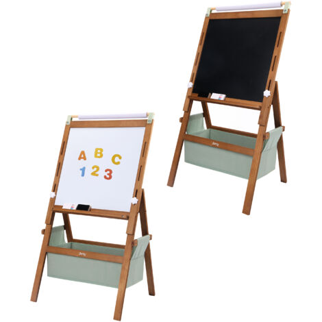 Sunny Lara Chevalet Pour Enfants En Bois, Marron  Tableau Blanc, Tableau Noir Et Rouleau De Papier  Tableau Magnétique Avec Craies, Feutres, Effaceur Et Aimants   52 X 40 X 102 Cm (1/5)