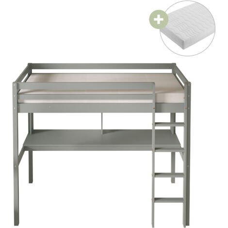 Sunny Sil Lit Mezzanine Avec Bureau, En Bois, Gris Pour Enfants Avec Echelle - Matelas Hybride 90 X 200 Inclus Dimensions Totales: 208 X 100 X 172 Cm (1/5)