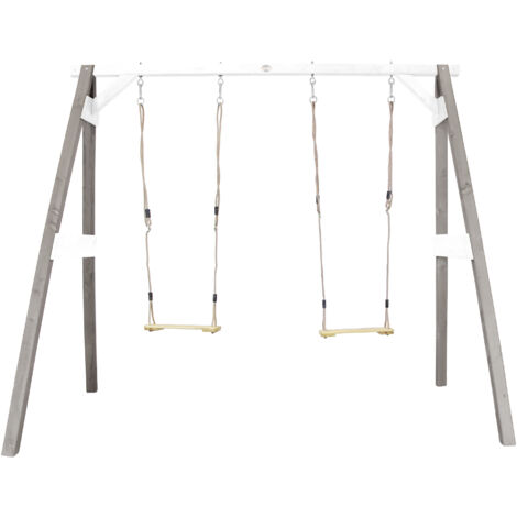 Axi Portique En Bois Fsc Gris / Blanc Avec 2 Balançoires Enfant Balançoire Pour L’Extérieur / Le Jardin 2 Agrès