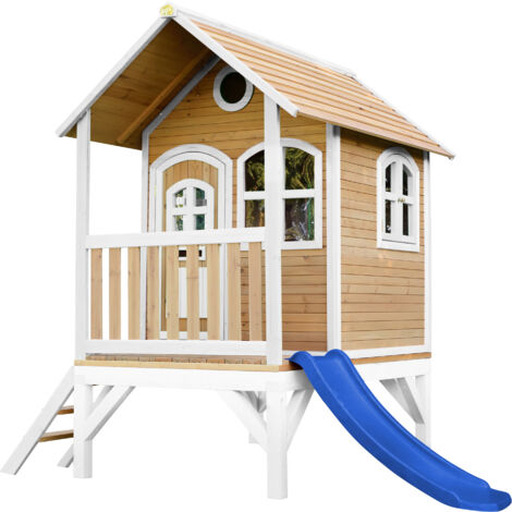 Axi Tom Maison Enfant Avec Toboggan Bleu  Aire De Jeux Pour L'Extérieur En Marron & Blanc  Maisonnette / Cabane De Jeu En Bois Fsc