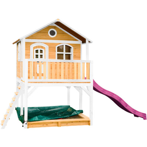 Axi Marc Maison Enfant Avec Bac À Sable & Toboggan Rose  Aire De Jeux Pour L'Extérieur En Marron & Blanc  Maisonnette / Cabane De Jeu En Bois Fsc