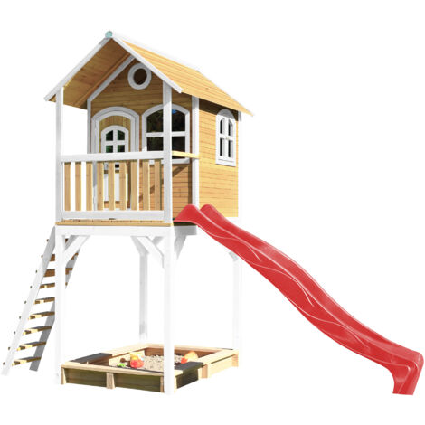 Axi Romy Maison Enfant Avec Bac À Sable & Toboggan Rouge Aire De Jeux Pour L'Extérieur En Blanc & Marron Maisonnette / Cabane De Jeu En Bois Fsc