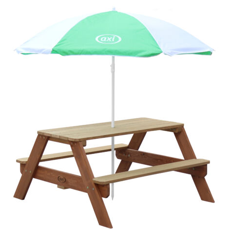 Axi Nick Table Pique Nique Avec Parasol Marron & Noir, En Bois Pour Le Jardin, 95 X 97 X 48 Cm (1/5)