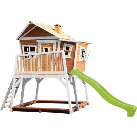 Axi Max Maison Enfant Avec Bac À Sable & Toboggan Vert Clair  Aire De Jeux Pour L'Extérieur En Marron & Blanc  Maisonnette / Cabane De Jeu En Bois Fsc