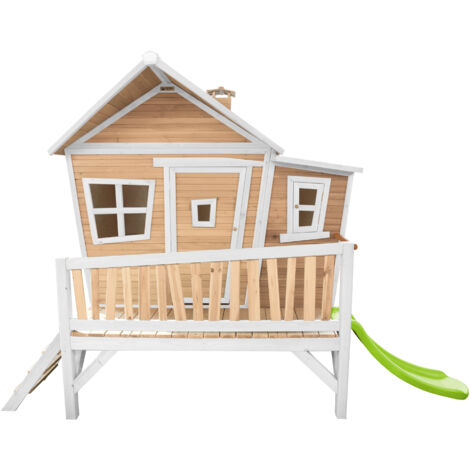 Axi Emma Maison Enfant Avec Toboggan Vert Clair Aire De Jeux Pour L'Extérieur En Marron & Blanc Maisonnette / Cabane De Jeu En Bois Fsc