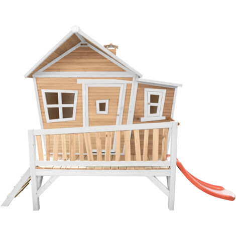 Axi Emma Maison Enfant Avec Toboggan Rouge  Aire De Jeux Pour L'Extérieur En Marron & Blanc  Maisonnette / Cabane De Jeu En Bois Fsc