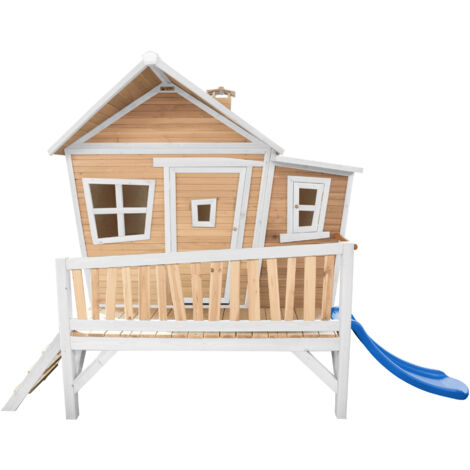 Axi Emma Maison Enfant Avec Toboggan Bleu  Aire De Jeux Pour L'Extérieur En Marron & Blanc  Maisonnette / Cabane De Jeu En Bois Fsc