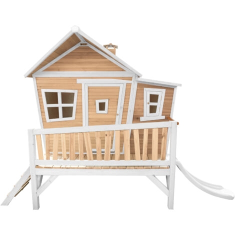 Axi Emma Maison Enfant Avec Toboggan Blanc  Aire De Jeux Pour L'Extérieur En Marron & Blanc  Maisonnette / Cabane De Jeu En Bois Fsc