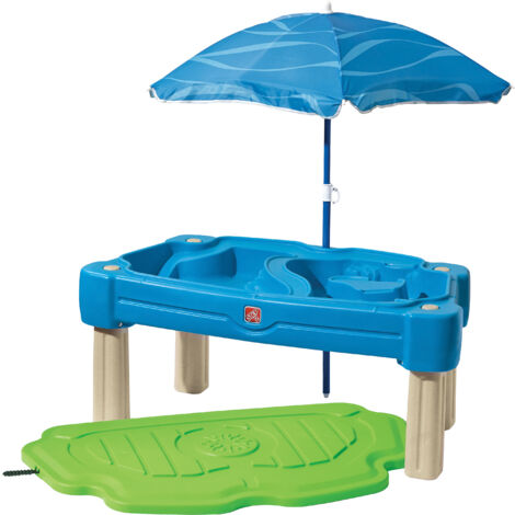 Table de jeu sable et eau enfant avec parasol – Matériau plastique durable – Dimensions 106,7 cm – Deux côtés pour sable et eau – Step 2 - Step2