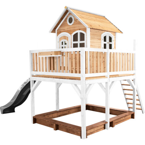 Axi Liam Maison Enfant Avec Bac À Sable & Toboggan Gris  Aire De Jeux Pour L'Extérieur En Marron & Blanc  Maisonnette / Cabane De Jeu En Bois Fsc