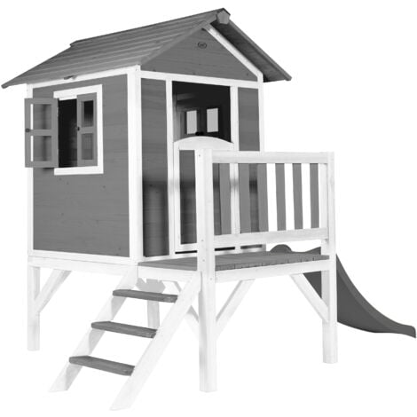 AXI Maison Enfant Beach Lodge XL en Gris avec Toboggan en Gris  Maison de Jeux en Bois FFC pour les Enfants  Maisonnette / Cabane en Bois