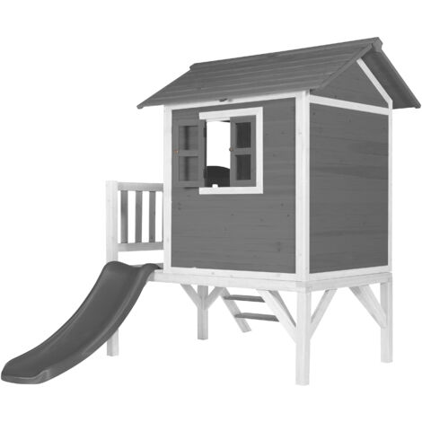 AXI Maison Enfant Beach Lodge XL en Gris avec Toboggan en Gris  Maison de Jeux en Bois FFC pour les Enfants  Maisonnette / Cabane en Bois